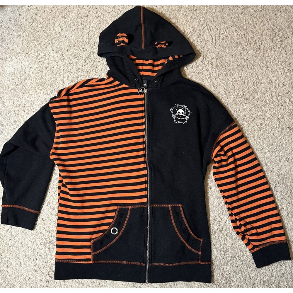 Skelanimals Diego Bat Black & Orange Striped Girls Hot Topic Oversized Hoodie XL